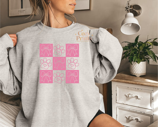 Pink Paw and Ribbon Checker Print | Unisex Sweatshirt